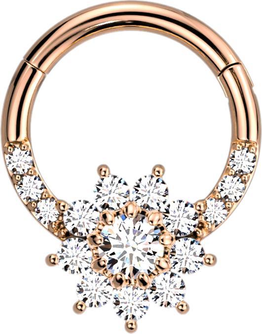 Image du produit Star Piercing Micro anneau segment pliable or rose avant cristaux argent et fleur (Acier chirurgical 316L, sans laiton)