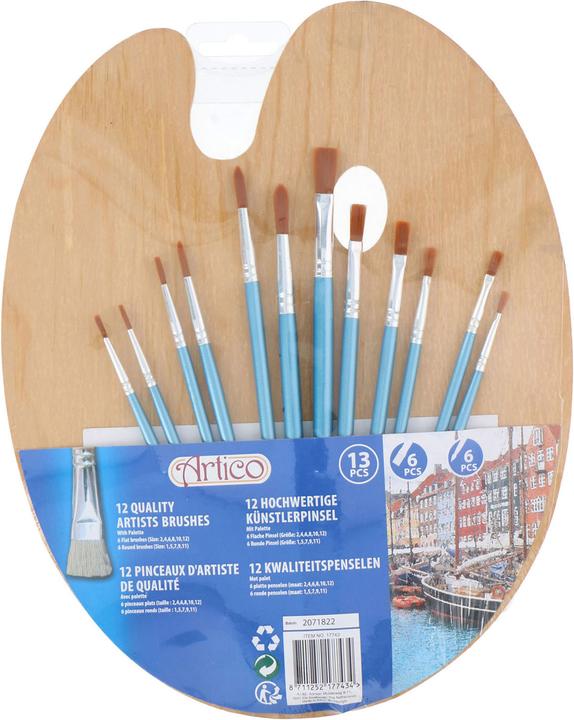 Actual product image Artico Brush with wooden painter palette, 13 pcs.