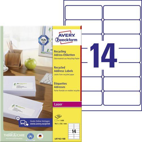 Produktbild Avery Recycelte Adressetiketten LR7163-100 99.1 x 38.1 mm Weiss 1400 Labels