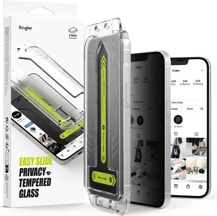 Actual product image Ringke Easy Slide Privacy Glass 2-pack for iPhone 13 / 13 Pro / 14 / 16e (2 Piece, Apple iPhone 16e)