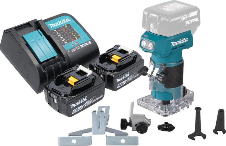 Actual product image Makita DRT 52 ST cordless edge router 18 V 6 mm brushless + 2x battery 5.0 Ah + charger