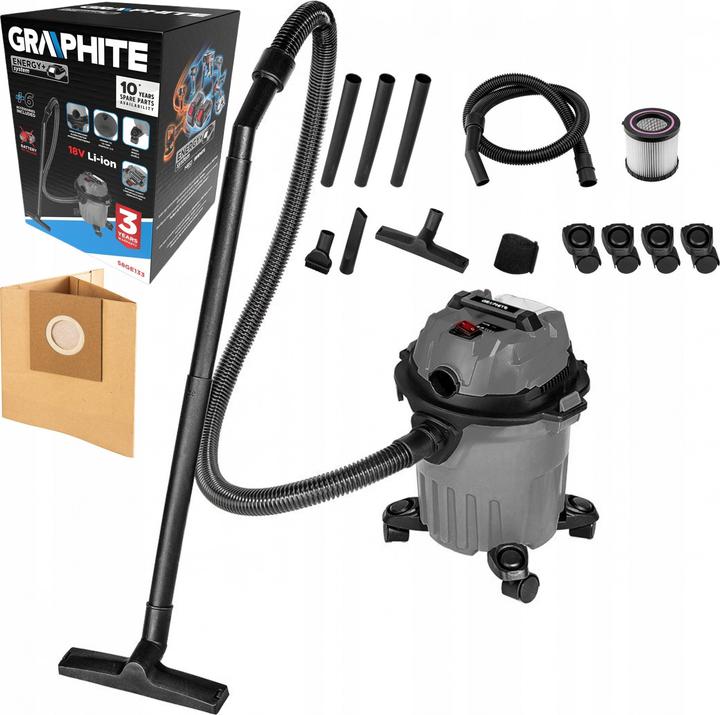 Actual product image Graphite Workshop hoover Energy+ 18V Li-lon, wet and dry, 12L tank (Wet dry vacuum cleaner)
