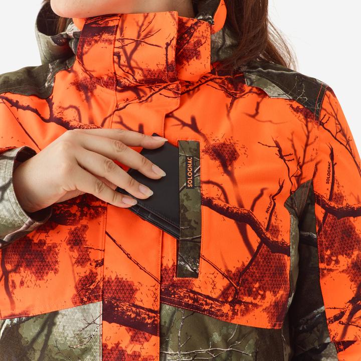Immagine prodotto Solognac Giacca da caccia da donna 3 in 1, calda e silenziosa, impermeabile, neon mimetico 500 (34)