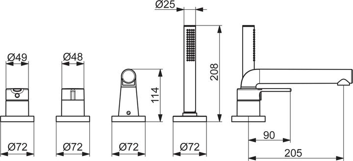 Produktbild Hansa HANSADESIGNO Style Wannenbatterie, 4-Loch, Ausladung 190mm, 53122063