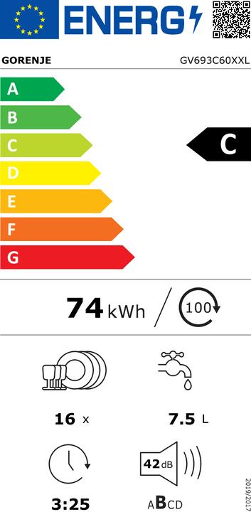 Etichetta energetica Gorenje GV693C60XXL Lavastoviglie da incasso da 60 cm