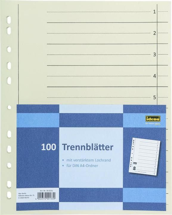 Idena Dividers cardboard A4 chamois 100 pieces