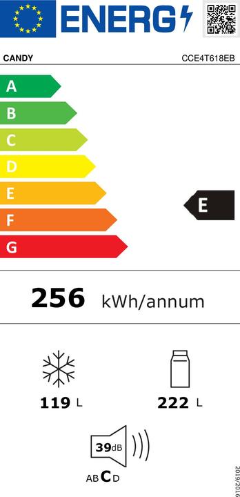 Energie-Label Candy Kühl-Gefrierkombination CCE4T618EB (341 l)