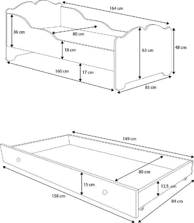 Immagine prodotto ADRK Furniture Letto matrimoniale con materassi XIMENA II BALLERINA CON UNICORN 160x80 (160 x 80 cm)
