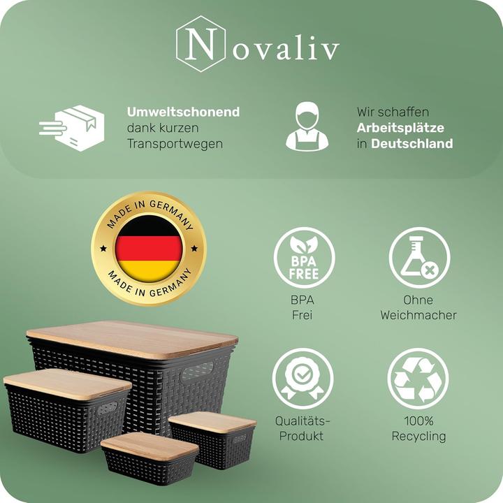 Actual product image Novaliv 4 Stück Elegante Aufbewahrungskörbe in Rattan-Optik | Schwarz Kunststoff 1L? für Büro und Z (20 x 14 x 6 cm, 1 l)