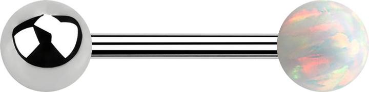 Produktbild Star Piercing Barbell silber mit Kugel und Kugel Opal weiss (ohne Messing, Chirurgenstahl 316L)