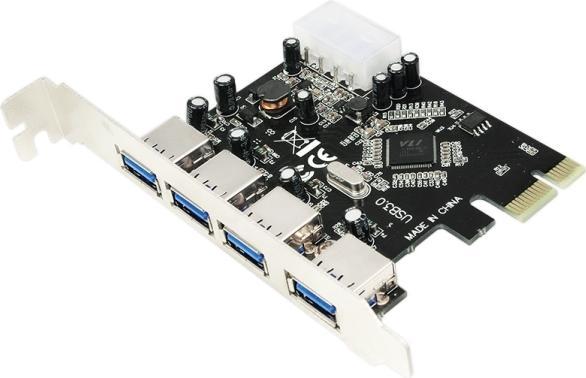 Produktbild LogiLink PC0057, PCIe, USB 3.2 Gen 1 (3.1 Gen 1), Full-height, 4x USB 3.0 A FM, Black, PC