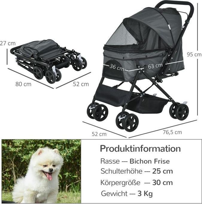 Produktbild Swisshandel24 Hundebuggy Hundewagen Buggy für kleine Hunde und Katzen Haustierwagen Pet Stroller Katzenbuggy Oxfor (Hund, Faltbar)