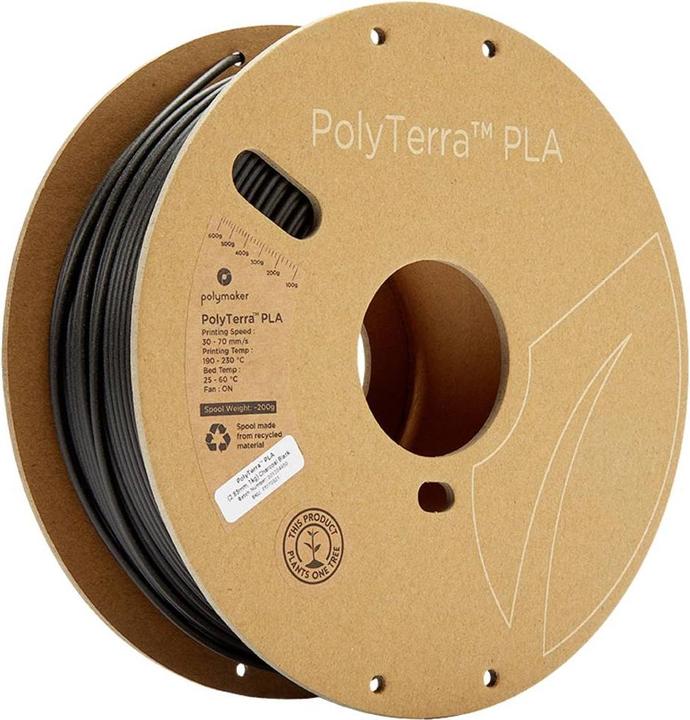 Actual product image Polymaker PolyTerra PLA - Charcoal Black - 2.85mm (PLA, 2.85 mm, 1000 g, Black)