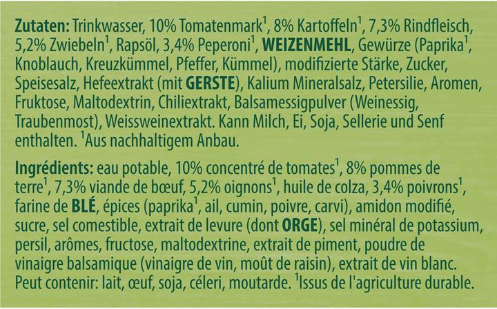 Valeurs nutritives et ingrédients Knorr Soupe de goulash hongroise en sachet, soupe de goulash riche, à réchauffer rapidement (570 ml)