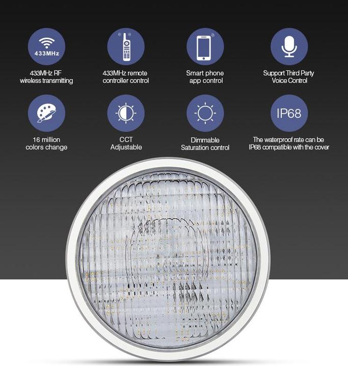 Image du produit Milight Lampe de piscine à LED 27W sans fil RGB+KW/WW 24V PAR-56 (2600 lm, IP68)