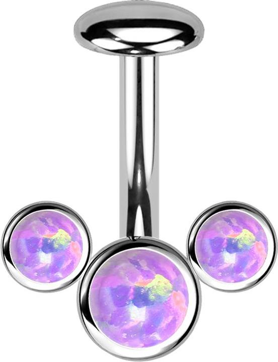 Produktbild Star Piercing Threadless Labret-Stab Banane silber front drei Opale violett (Titan G23)