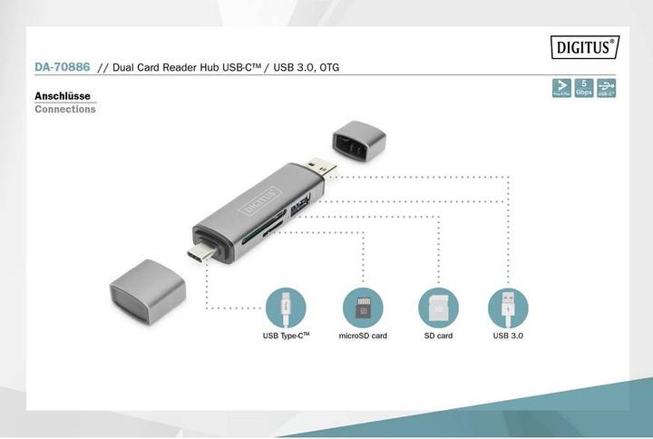 Image du produit Digitus Hub à double lecteur de carte (USB 3.0, USB 2.0)