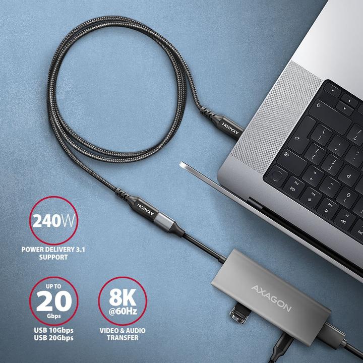 Actual product image Axagon BUCM32-CF15AB Kabelis Extension Cable Gen2 USB-C - USB-C 1.5 m, 5 A, 20 Gbit (1.50 m, USB 3.2 Gen 2x2)