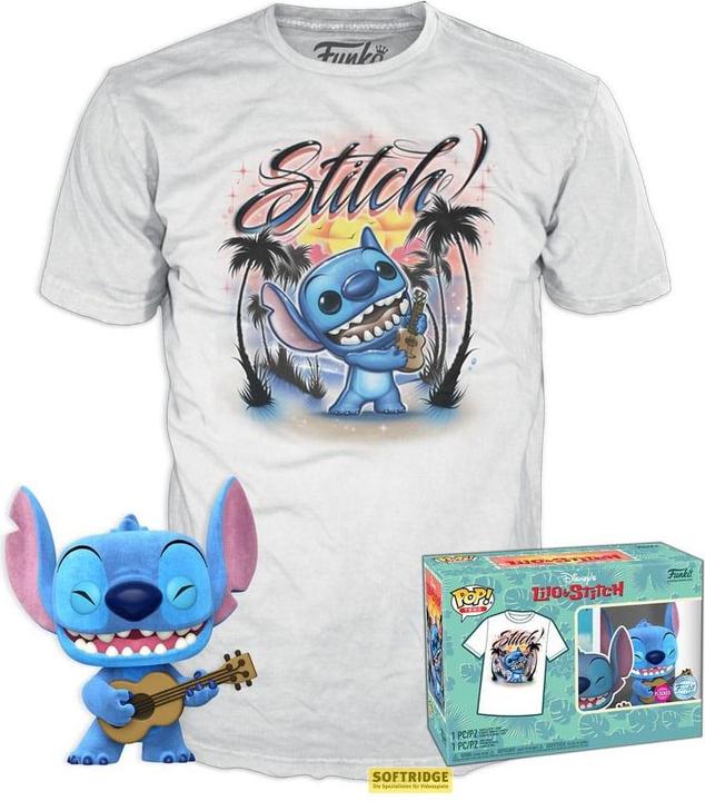 Actual product image Funko DISNEY - POP N° XXX - Ukelele Stitch (FLOCKED) +T-shirt (XL)