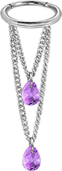 Star Piercing Micro Segmentring klappbar silber Anhänger waagerecht zwei Ketten zwei Ovale Kristalle violett (Chirurgenstahl 316L, ohne Messing)