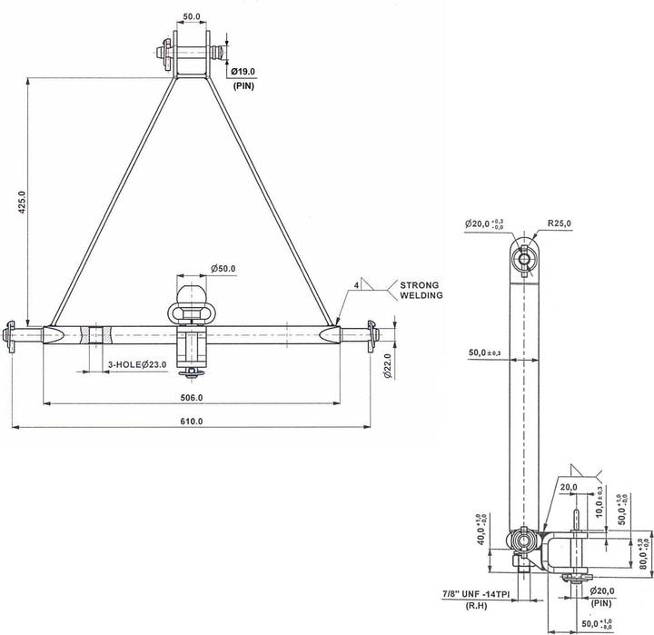 Image du produit Dema Rail agricole 610 mm cat 1