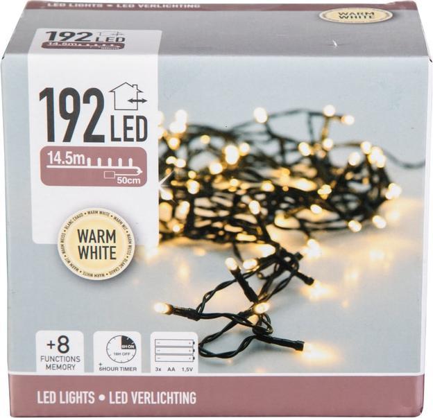 Productafbeelding Nampook ŁAŃCUCH LED 192L CIEPŁY na baterie 14,5m +8FUNKCJI,TIMER 3x AA 1,5V (14.50 m)