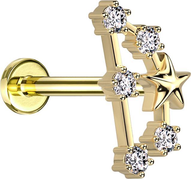 Actual product image Star Piercing Micro Labret Inner Thread Gold Plated Star Sign Capricorn with Crystals (Surgical steel 316L, Brass)