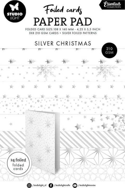 Image du produit art by marlene Foiled cards Bloc de papier "Silver Christmas" 24 Feuilles Essentials (24 x)