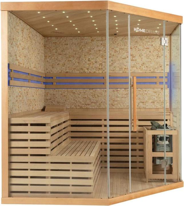 Produktbild Home Deluxe Indoor Sauna CASHEIM BIG XL - 200 x 200 cm für 6 Personen - Traditionelle Sauna mit Kunststeinwand m