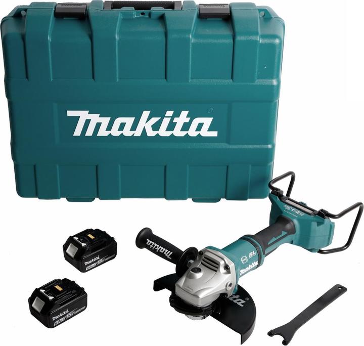 Actual product image Makita DGA 900 GKX2 Battery Angle Grinder 36V ( 2x18V ) 230mm Brushless + 2x Battery 6,0Ah + Ezynut + (230 mm)