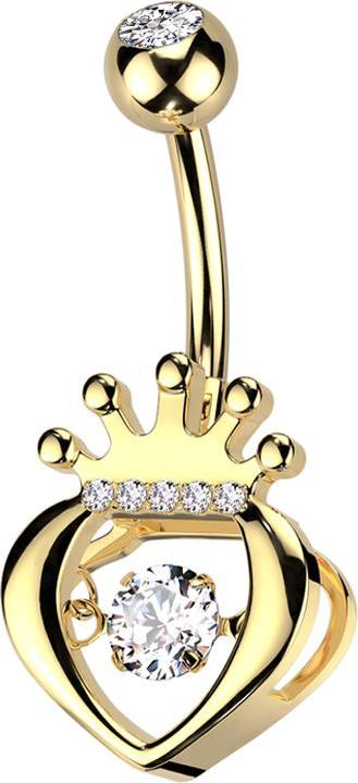 Actual product image Star Piercing Banane vergoldet mit Kugel vergoldet Kristall silber und Krone Kristalle silber (Surgical steel 316L, Brass)