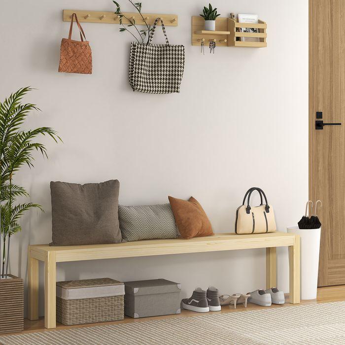 Actual product image Swisshandel24 3-seater wooden bench country-style, kitchen bench, up to 330kg, pine, natural (33 cm)
