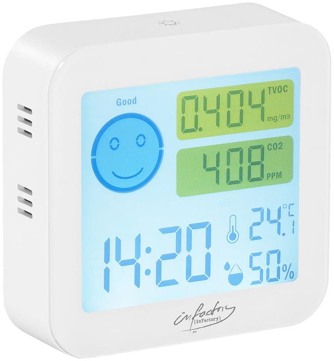 Produktbild Infactory 4er-Set TVOC- & CO2-Messgeräte mit Uhr, Temperatur, Luftfeuchtigkeit