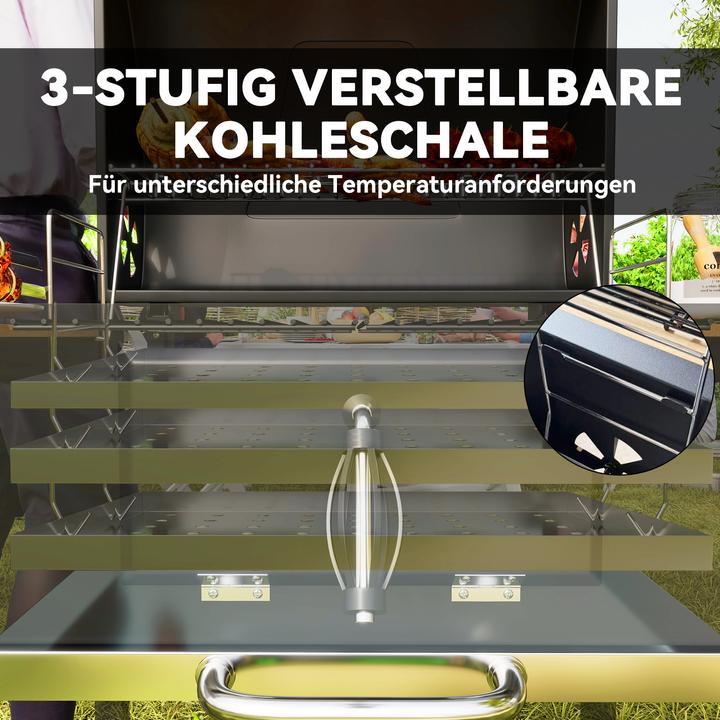 Image du produit Outsunny Holzkohlegrill Edelstahl, Kiefernholz Schwarz (36 cm)