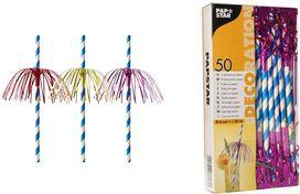Actual product image Papstar Paper drinking straw "Fireworks", 200 mm, blue/white made of paper, length: 200 mm, diameter: 6 mm (50 x)