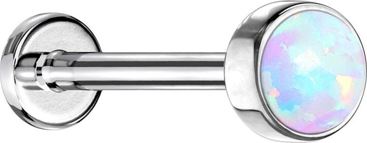 Produktbild Star Piercing Micro Threadless Labret silber Zylinder Flach mit Opal weiss (Chirurgenstahl 316Lohne Messing, ohne MessingTitan G23)