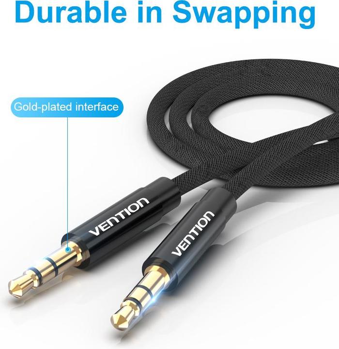 Actual product image Vention BAGBD 3.5mm 0.5m Black Metal Audio Cable (0.50 m, 3.5mm jack (AUX))