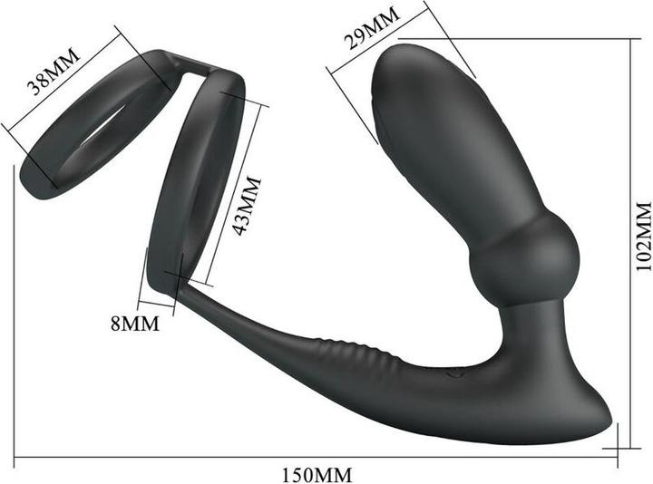Immagine prodotto Pretty Love - Emoni cock ring + plug anale 12 vibrazioni nero (19 cm)