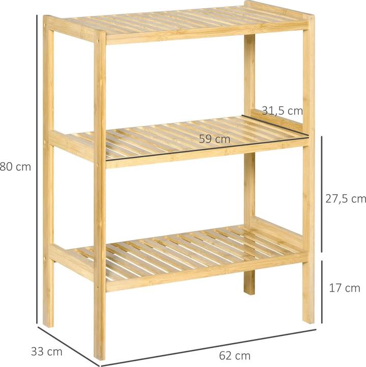 Image du produit Homcom Étagère en bambou 3 étagères, bambou 62x33x80cm, naturel