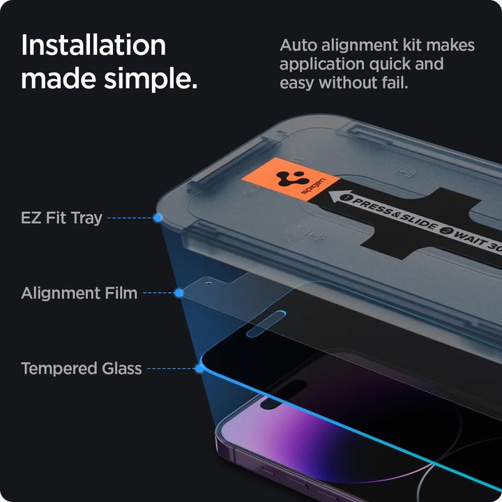 Actual product image Spigen EZ FIT GLAS.tR (1 Piece, Apple iPhone 14 Pro)
