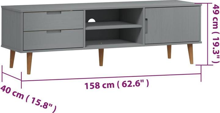 Actual product image VidaXL TV-Schrank MOLDE Grau 158x40x49 cm Massivholz (158 x 40 x 49 cm)