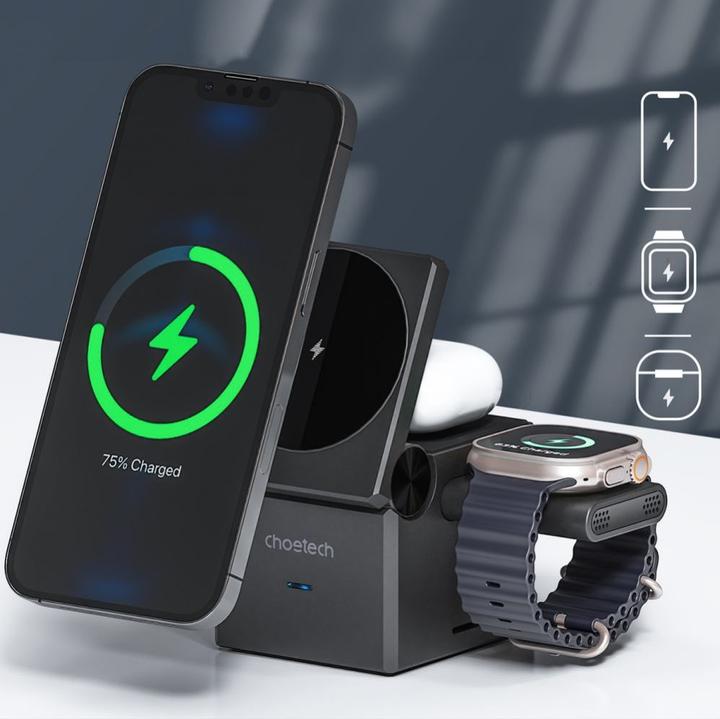 Immagine prodotto Choetech T632-F Caricabatterie induttivo 3-in-1 da 15W (nero) (15 W)