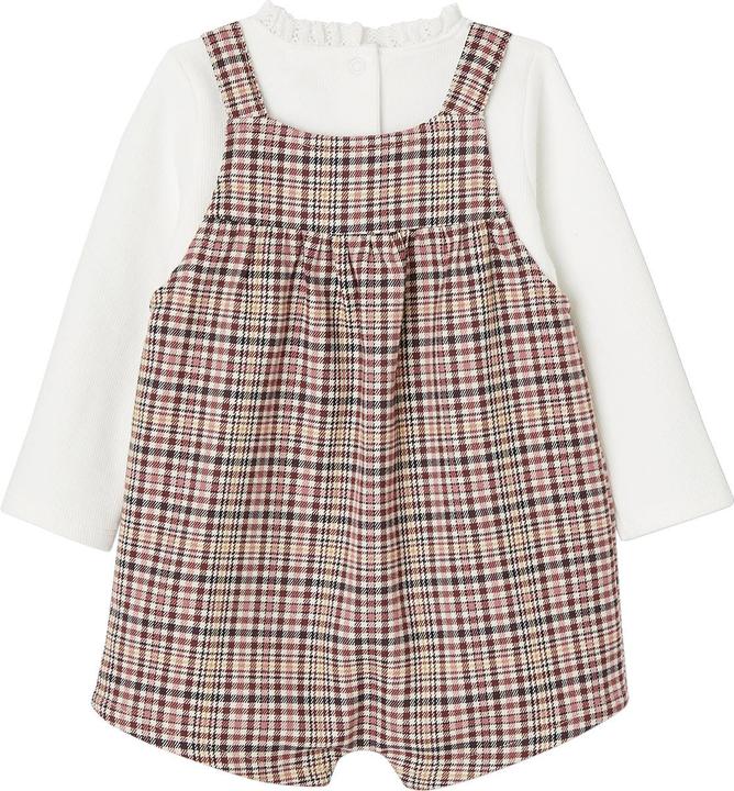 Vertbaudet Mädchen Baby-Set: karierte Latz-Shorts, Shirt & Haarband