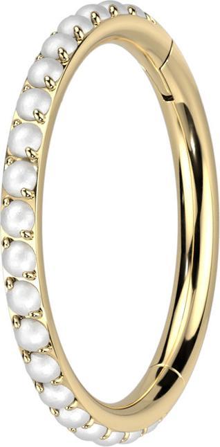 Produktbild Star Piercing Micro Segmentring klappbar vergoldet seitlich Perle weiss (Titan G23, ohne Messing)