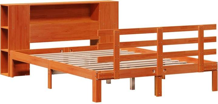 Produktbild VidaXL Massivholzbett Holzbett Bett mit Regal ohne Matratze Wachsbraun 120x200cm (120 x 200 cm)