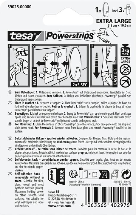 Actual product image tesa Powerstrips adhesive hook XL