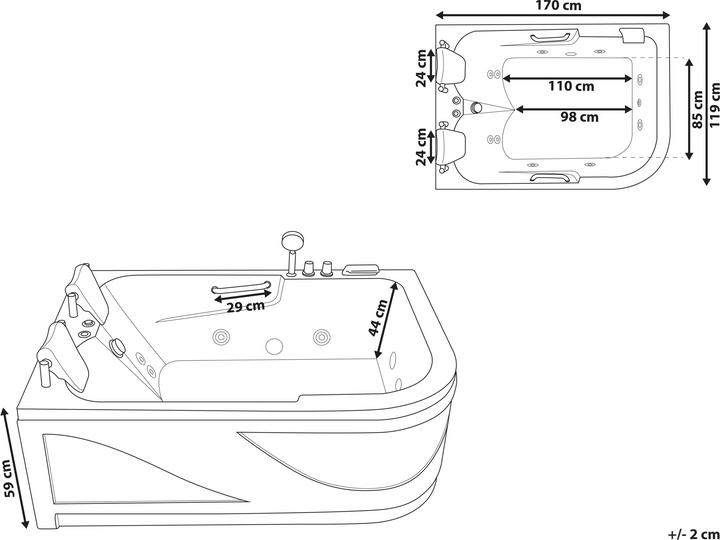 Produktbild Beliani Whirlpool Badewanne weiss Eckmodell mit LED 170 x 119 cm rechts BAYAMO (318 l, 119 cm, 119 cm)