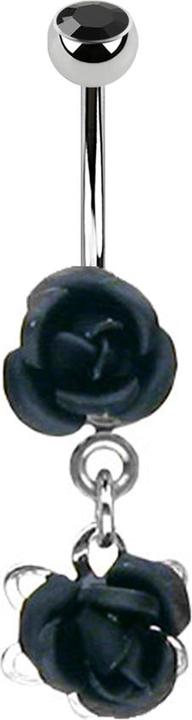Image du produit Star Piercing Banane argent avec pendentif fleur noir (Acier chirurgical 316L, sans laiton)