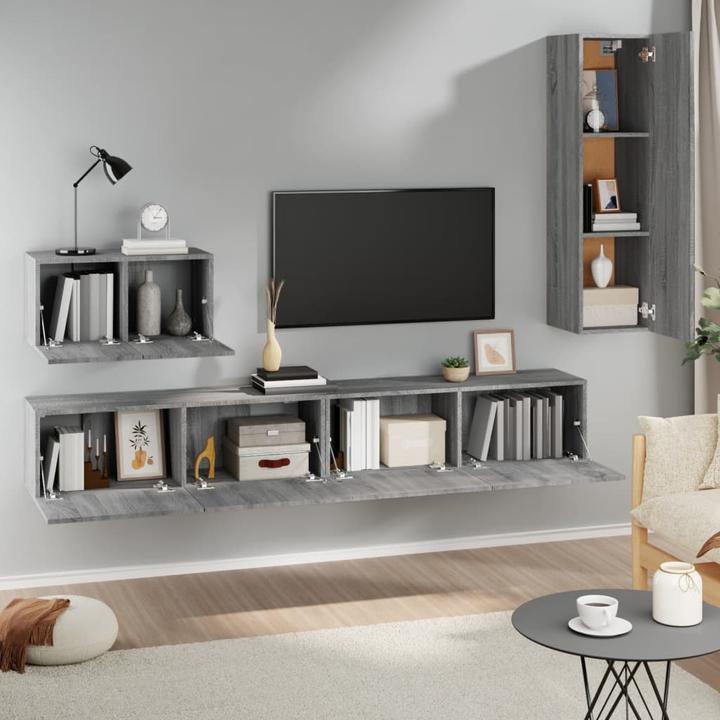 Image du produit VidaXL 4-tlg. TV-Schrank-Set Grau Sonoma Holzwerkstoff,Farbe: Grau (100 x 30 x 30 cm)