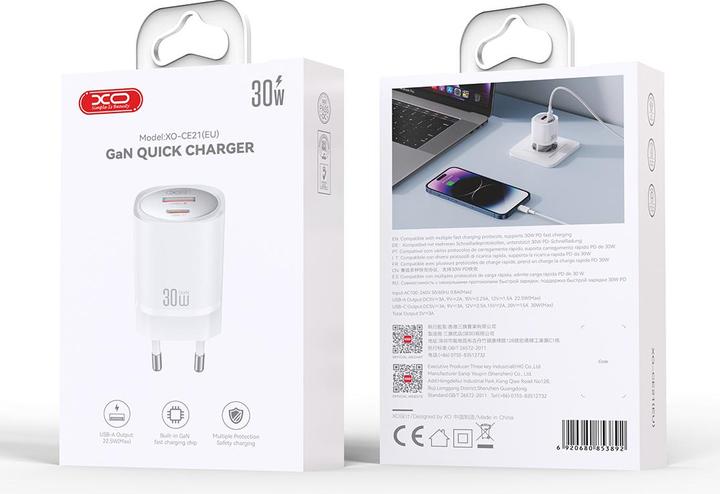 Image du produit xO chargeur mural CE21 PD 33W 1x USB-C 1x USB blanc (30 W)
